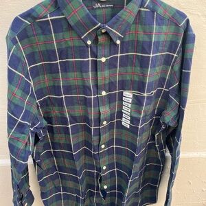 John Ashford Green Blue Plaid Flannel Button Up Men’s Size Large Brand New!